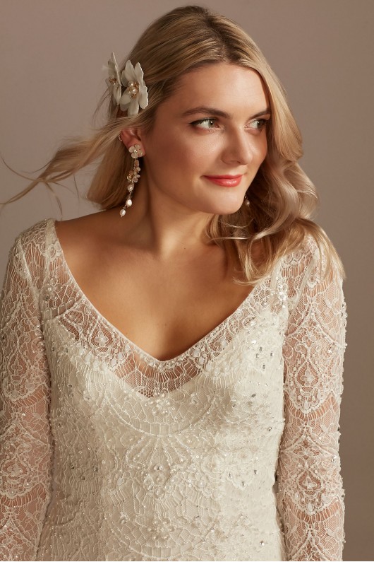 Hand Beaded Lace Long Sleeve Petite Wedding Dress Melissa Sweet 7SLMS251206