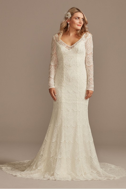 Hand Beaded Lace Long Sleeve Tall Wedding Dress Melissa Sweet 4XLSLMS251206
