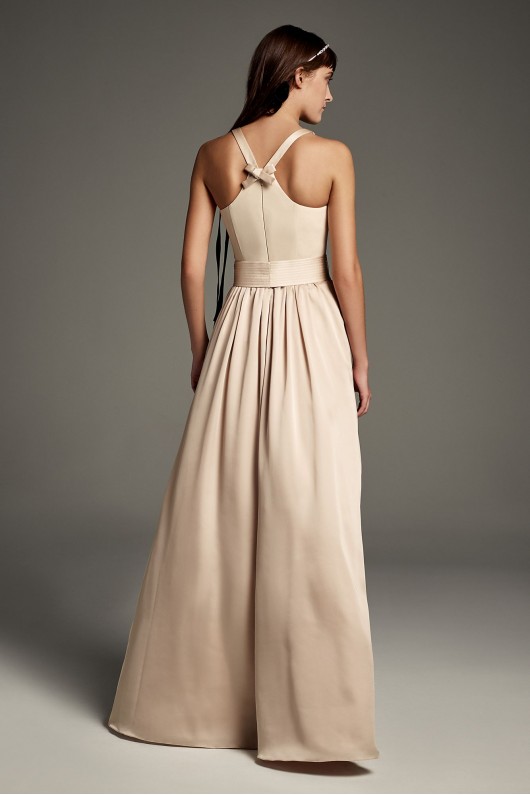 High-Neck Crepe Halter Bridesmaid Gown with Sash VW360463