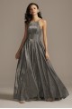 High Neck Metallic Ball Gown with High Low Hem Betsy and Adam A23281