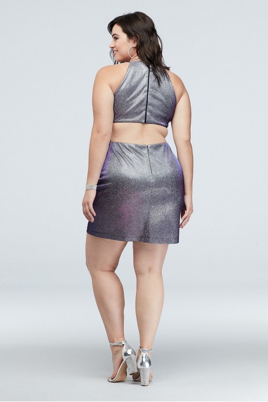 High-Neck Metallic Plus Size Dress with Cutout Morgan and Co 12715W