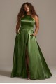 High Neck Satin Slit Plus Size Gown with Pockets Blondie Nites 1160BNW