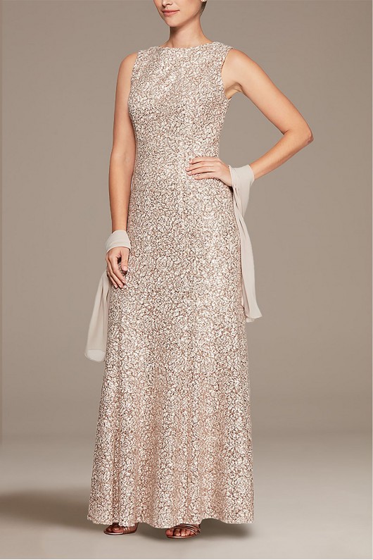 High Neck Sequin Fit and Flare Dress with Shawl Alex Evenings 1121979