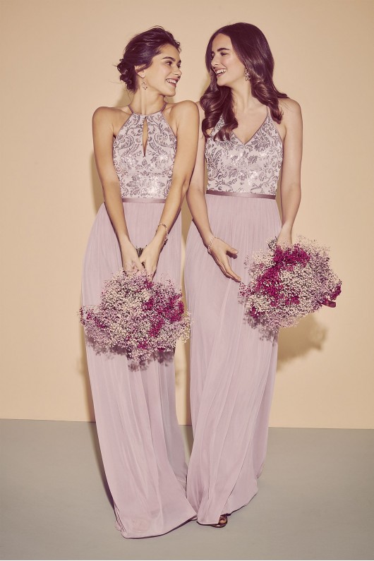 High-Neck Sequin and Mesh Gown with Keyhole DB Studio DS270021