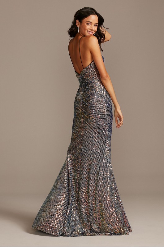 High Neck Side Ruched Sequin Dress with Slit Night Studio 2243
