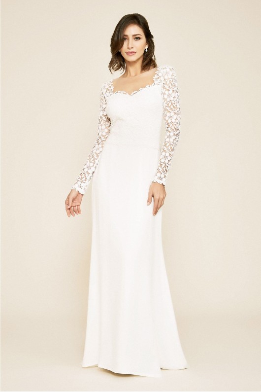 Hunter Tulle and Crepe Long Sleeve Wedding Dress Tadashi Shoji BEH18842LBR