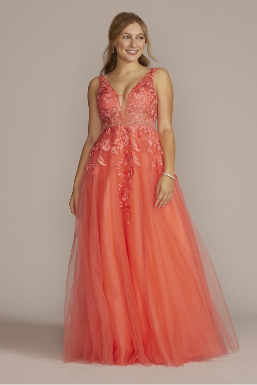 Illusion Bodice Tulle Ball Gown with Beaded Lace Jules and Cleo WBM2844