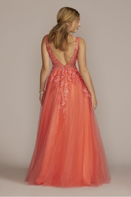 Illusion Bodice Tulle Ball Gown with Beaded Lace Jules and Cleo WBM2844
