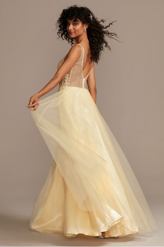 Illusion Bodice Tulle Ball Gown with Corded Lace Blondie Nites 1117BN