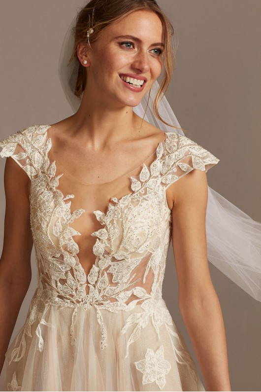 Illusion Cap Sleeve Lace Appliqued Wedding Dress  SWG862