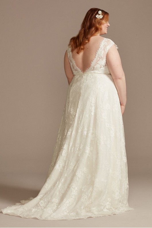 Illusion Cap Sleeve Lace Tall Plus Wedding Dress DB Studio 4XL9WG4026