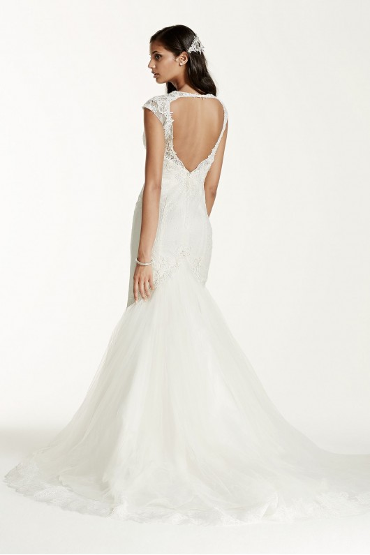 Illusion Deep Plunge Lace Cap Sleeve Wedding Dress  SWG681