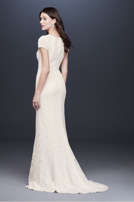 Illusion Deep V-Neck Cap Sleeve Lace Wedding Dress Galina WG3951