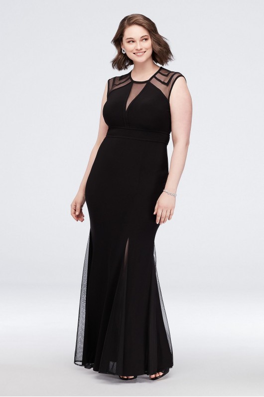 Illusion Jersey Plus Size Gown with Keyhole Back Morgan and Co 21566W