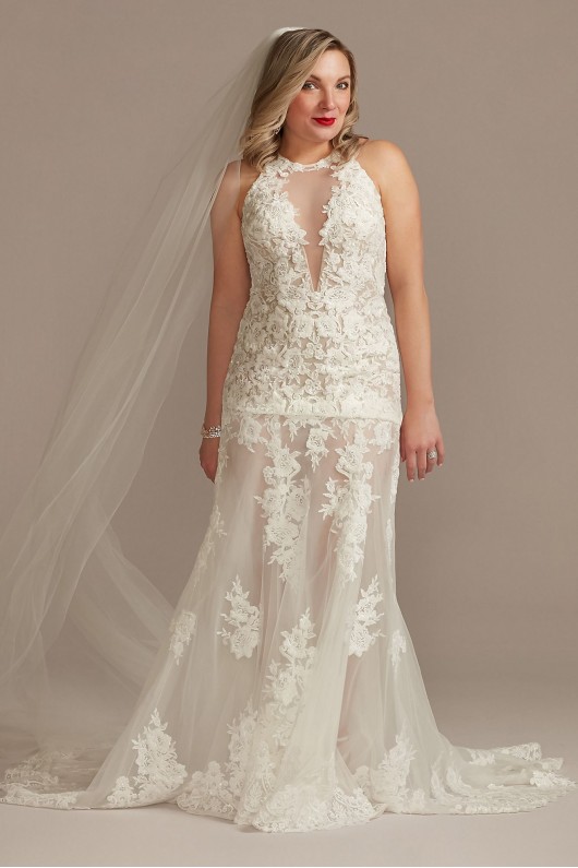 Illusion Keyhole Applique Bodysuit Wedding Dress  MBSWG843