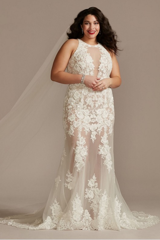 Illusion Keyhole Bodysuit Plus Size Wedding Dress  9MBSWG843