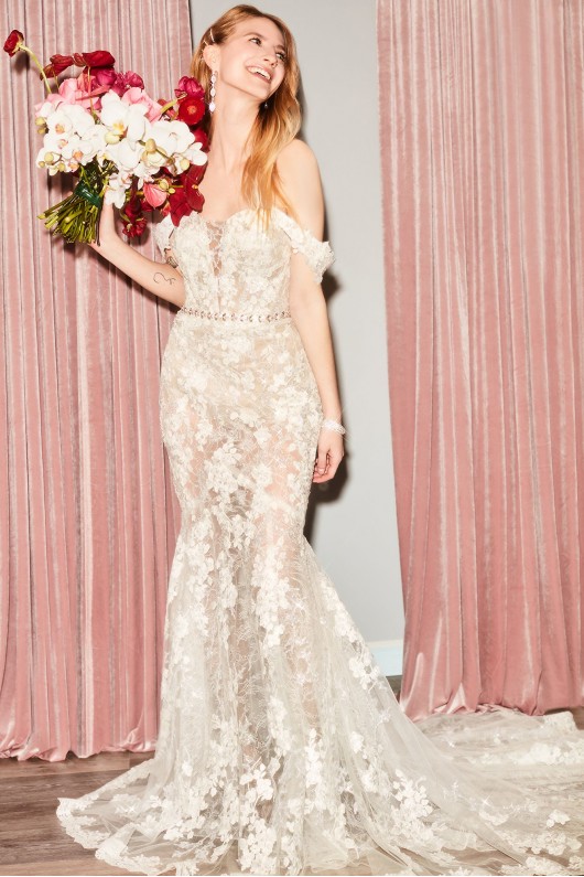 Illusion Lace Bodysuit Petite Wedding Dress  7MBSWG899