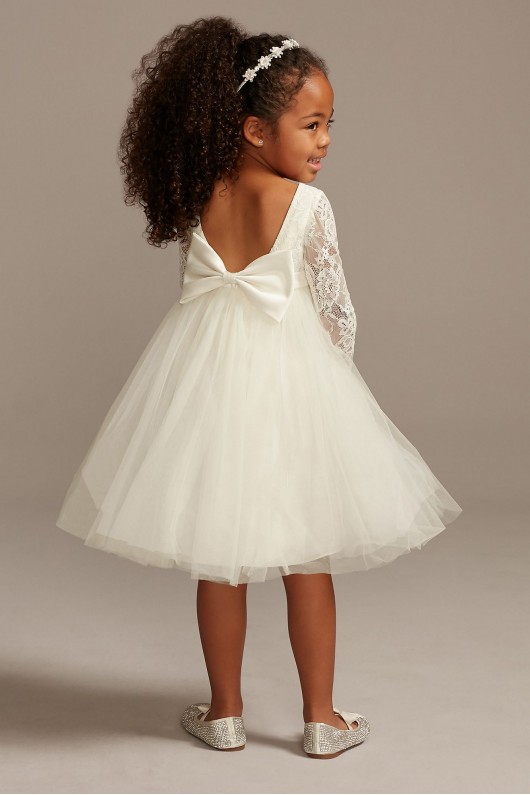 Illusion Lace Sleeve Flower Girl Dress with Bow  OP272