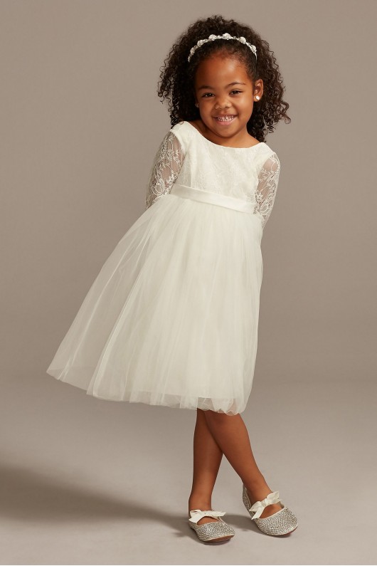 Illusion Lace Sleeve Flower Girl Dress with Bow  OP272