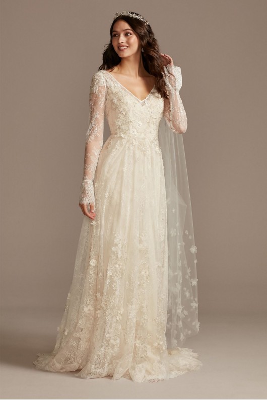 Illusion Long Sleeve Chantilly Lace Wedding Dress Melissa Sweet MS251227