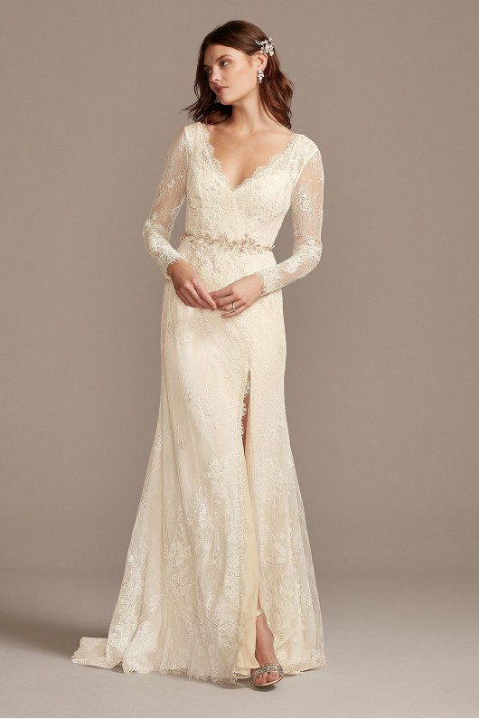 Illusion Long Sleeve Faux Wrap Tall Wedding Dress Melissa Sweet 4XLMS251219
