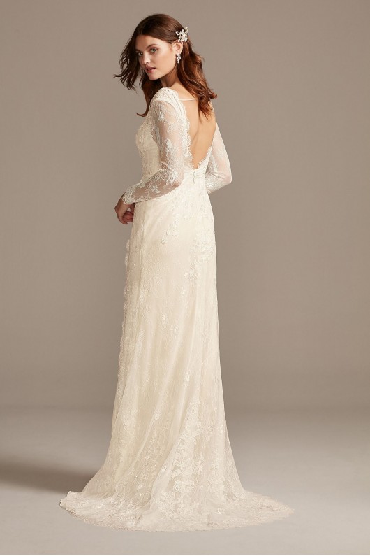 Illusion Long Sleeve Faux Wrap Tall Wedding Dress Melissa Sweet 4XLMS251219