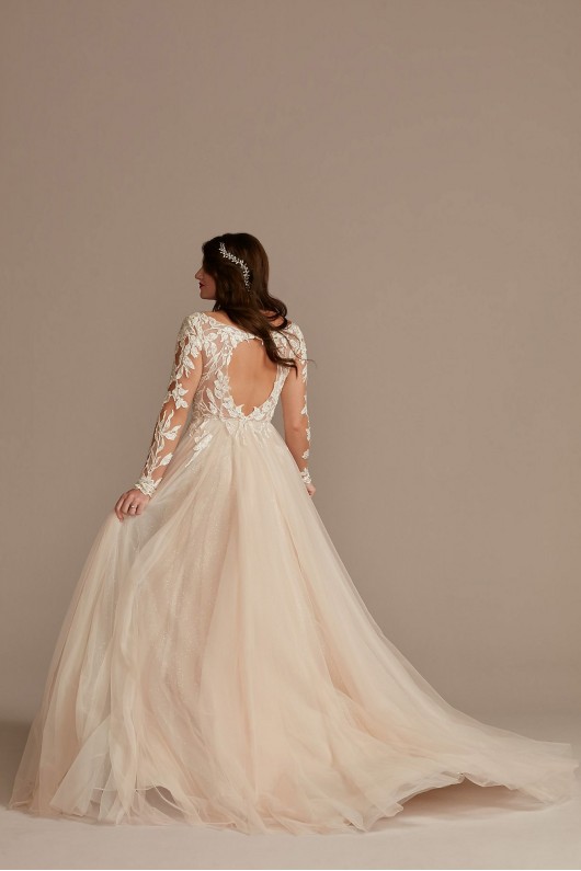 Illusion Long Sleeve Lace Appliqued Wedding Dress  SLSWG862