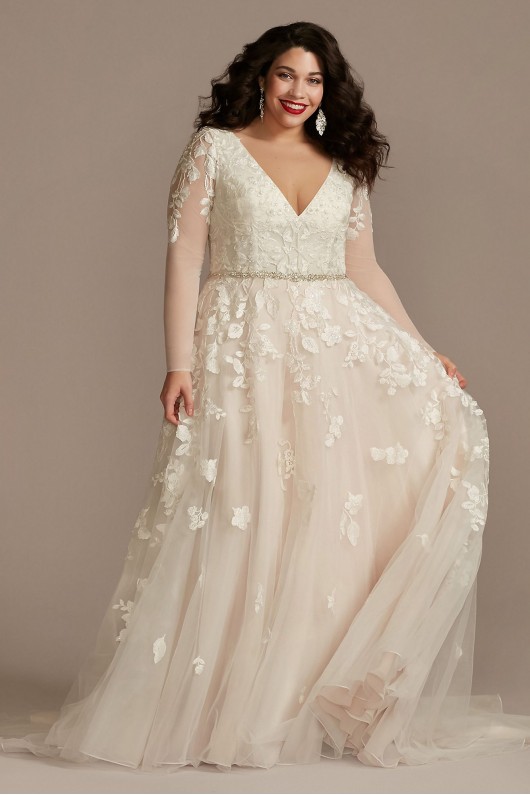 Illusion Long Sleeve Plus Size Wedding Dress  9LBSWG820
