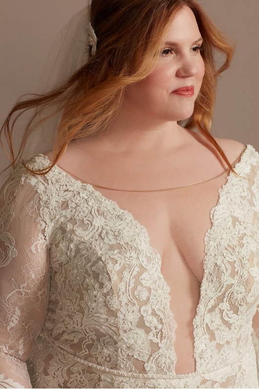 Illusion Plunge Sleeved Plus Size Wedding Dress Melissa Sweet 8MS251247