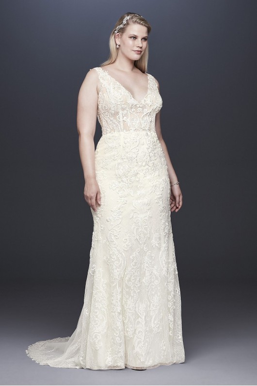 Illusion Plunging Bodice Plus Size Wedding Dress  4XL9SWG772