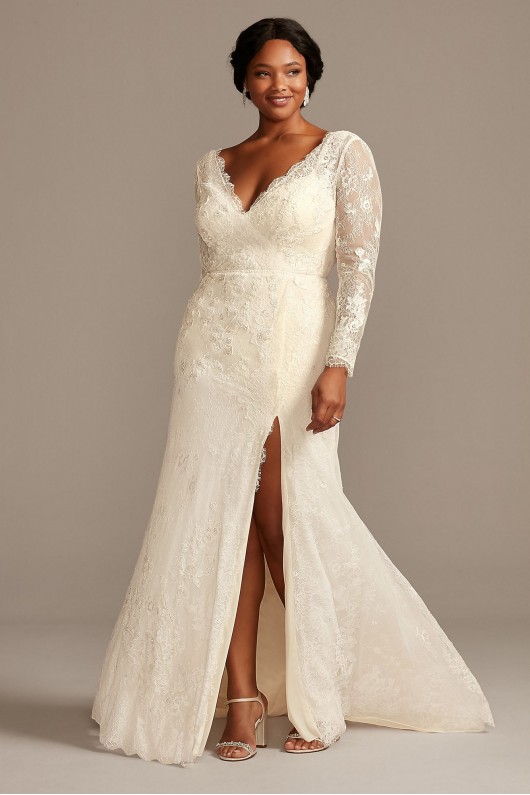 Illusion Sleeve Faux Wrap Plus Size Wedding Dress Melissa Sweet 8MS251219