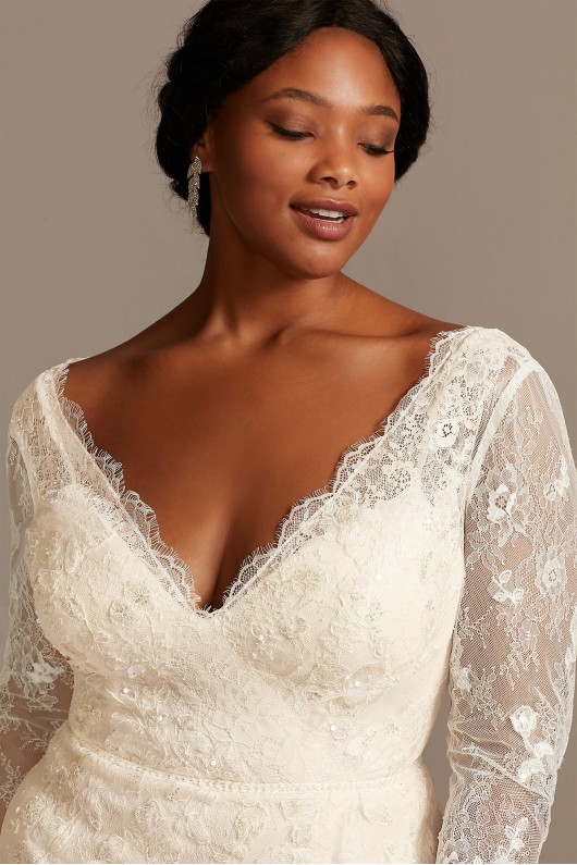 Illusion Sleeve Faux Wrap Plus Size Wedding Dress Melissa Sweet 8MS251219