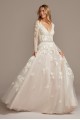 Illusion Sleeve Plunging Petite Wedding Dress  7SWG820