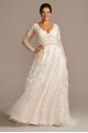 Illusion Sleeve Plunging Plus Size Wedding Dress  9SWG820