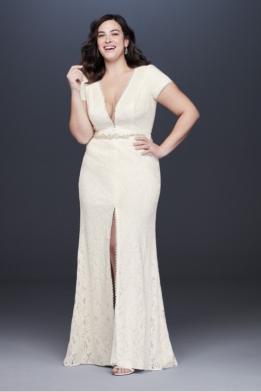 Illusion V-Neck Cap Sleeve Plus Size Wedding Dress Galina 9WG3951