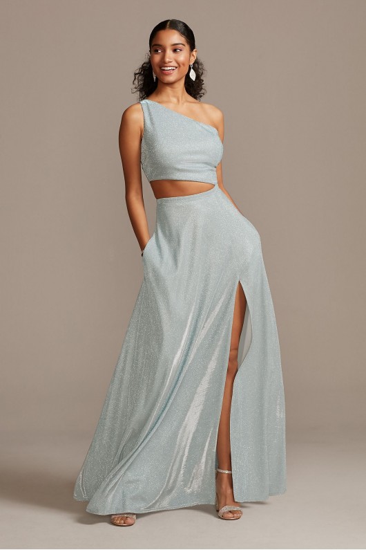 Iridescent Glitter One Shoulder Gown with Cutout City Triangles 7961GZ4A