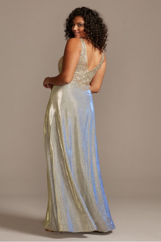 Iridescent Metallic Plus Size Gown with Applique Xscape 3242XW