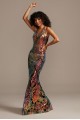 Iridescent Sequin Brocade Illusion Plunge Dress Night Studio S20042