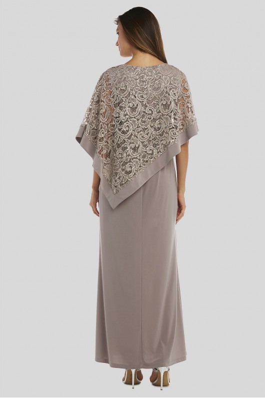 Jersey Sheath Gown with Sequin Lace Capelet  5239