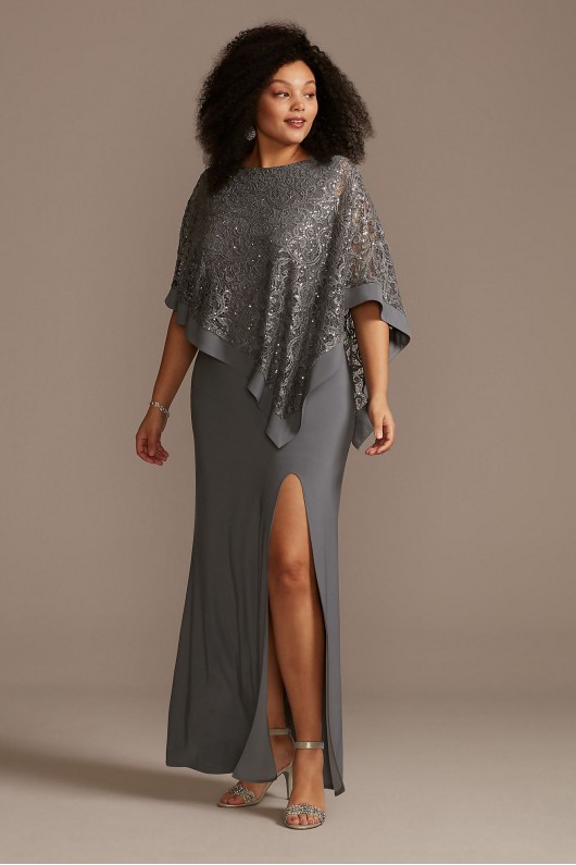 Jersey Sheath Plus Size Gown with Sequin Capelet  5239W