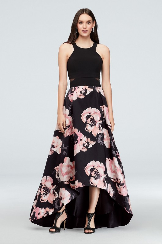 Jersey and Floral Satin High-Low Ball Gown Xscape 1042X