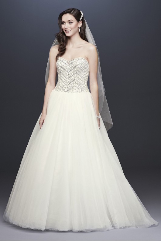 Jewel Crystal Chevron Tulle Wedding Dress Jewel WG3754
