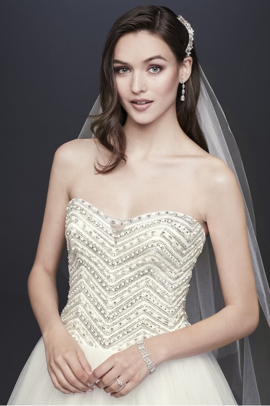 Jewel Crystal Chevron Tulle Wedding Dress Jewel WG3754