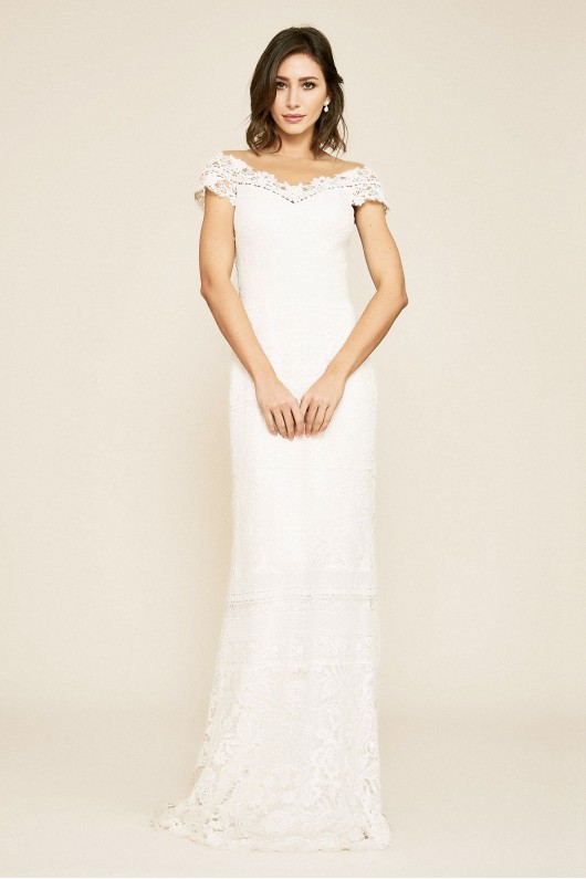 Joelle Mixed Lace Cap Sleeve Sheath Wedding Dress Tadashi Shoji BBH17607LBR