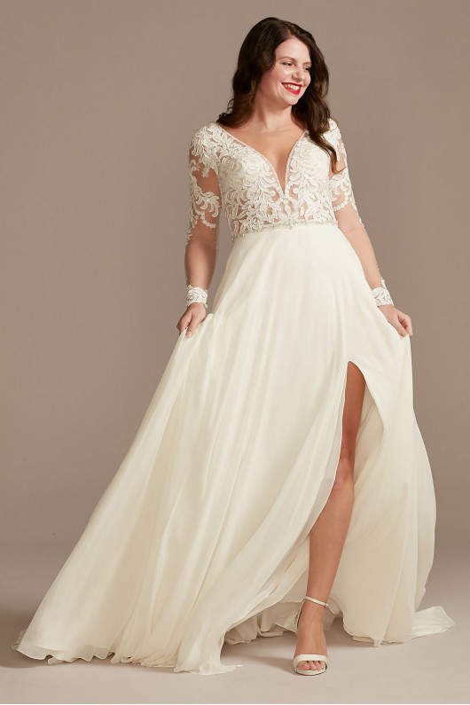 Lace Applique Long Sleeve Chiffon Wedding Dress  SLSWG842