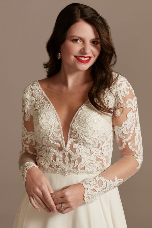 Lace Applique Long Sleeve Chiffon Wedding Dress  SLSWG842