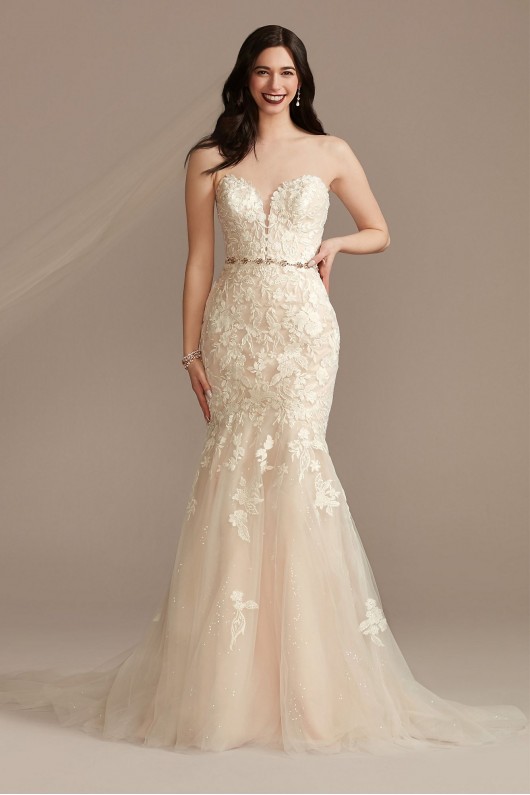 Lace Applique Mermaid Strapless Tall Wedding Dress  4XLCWG912