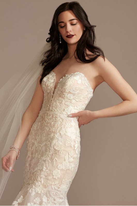 Lace Applique Mermaid Strapless Tall Wedding Dress  4XLCWG912