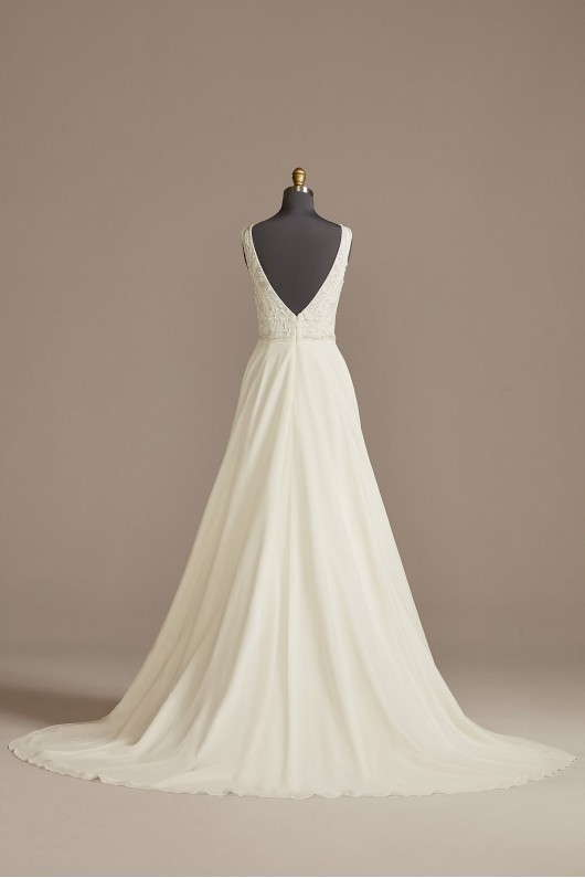 Lace Applique Plunge Chiffon Skirt Wedding Dress  LBSWG842