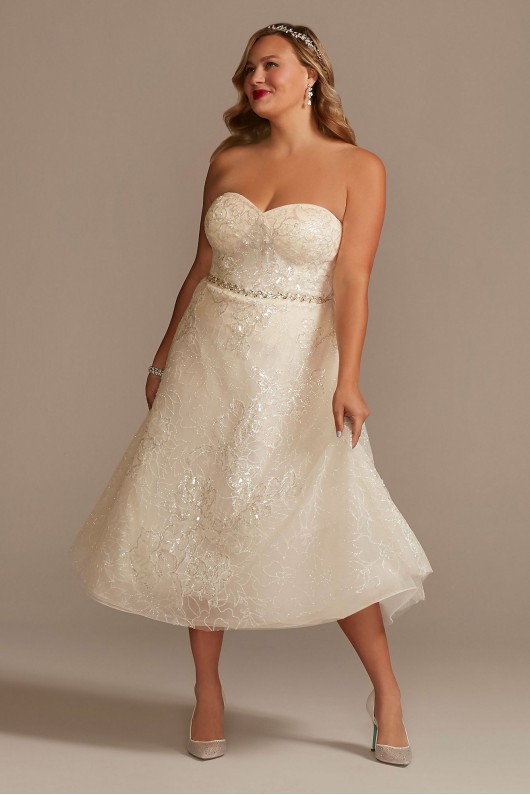 Lace Applique Tea-Length Plus Size Wedding Dress  8CWG903